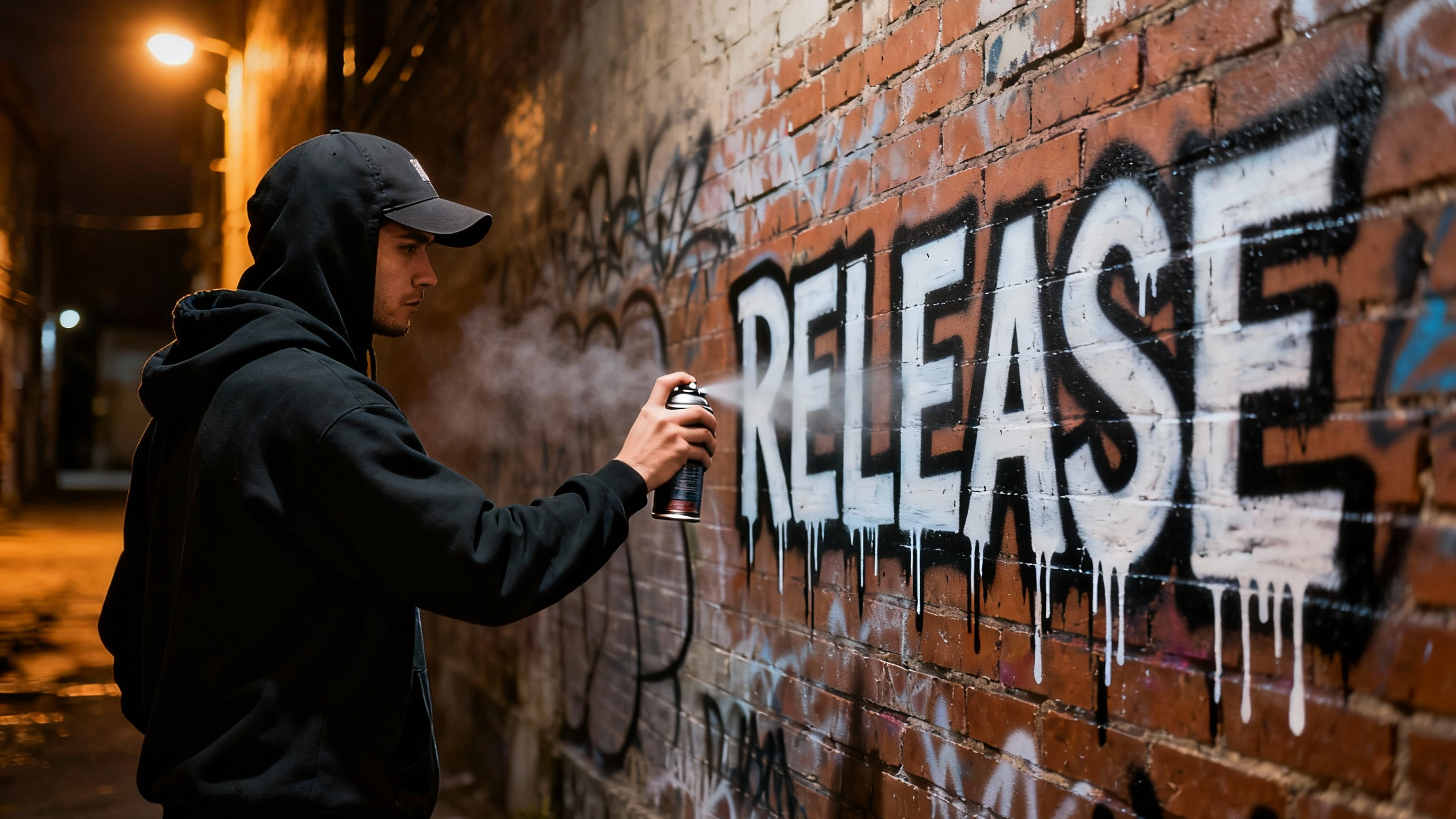 Rapper_sprüht_RELEASE_an_Wand